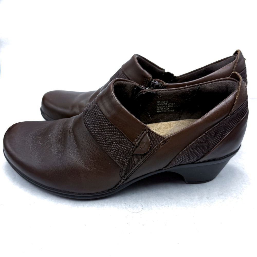 Earth Origins Reese Brown Leather Loafer Pumps Shoes Brown 9M Comfort Heel - Picture 2 of 10